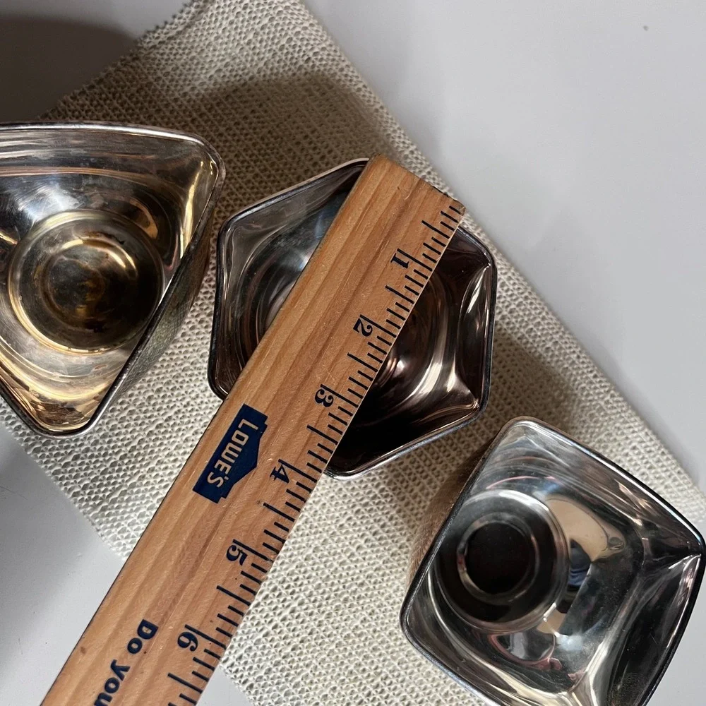 Paradigm India Silver Tone Metal Nut Bowls Set of 3 Geometric Teardrop Hex - Picture 3 of 7